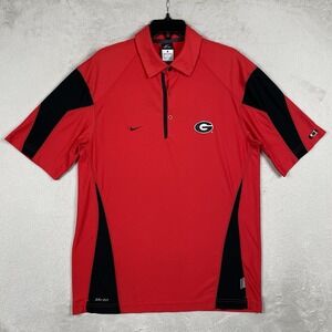 Nike Polo Shirt Mens‎ Medium Black Red Diamond Georgia Bulldogs UGA Dri-Fit NCAA